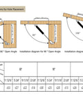 Mounting diagram for Two Pack Extended Ten Inch Gas Struts 200N 44LB Black Heavy Duty Lift Support showing open angles.