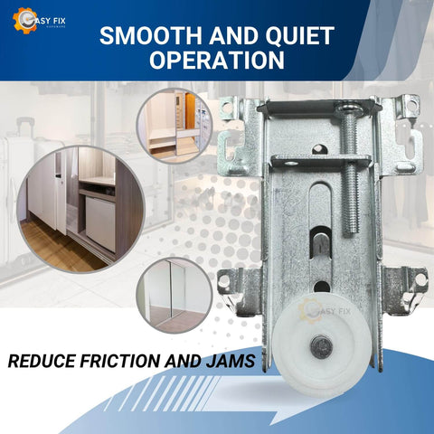 Front view of Premium 1-7/16 Inch Nylon Flat Edge Closet Door Roller Assembly for Steel Framed Mirror Doors featuring durable nylon wheel.