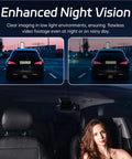 Image of P1 Duo 4K Dash Cam Front And Rear With 64GB Card Included, capturing enhanced night vision with dual 4K front and 1080P rear video.