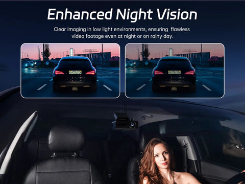 Image of P1 Duo 4K Dash Cam Front And Rear With 64GB Card Included, capturing enhanced night vision with dual 4K front and 1080P rear video.