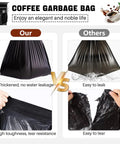 Comparison of Knock Box Garbage Bags for Coffee Shops and Offices, highlighting leakproof vs easy-to-leak features and toughness.