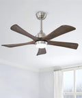 42" 5PCS Solid Wood Blades Ceiling Fan with Lights Remote Control, Nickel, featuring dark wood blades and modern light fixture.