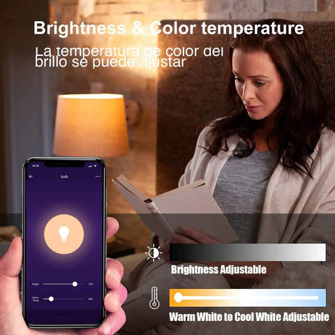 Person using smartphone app to control GU24 Color Changing Smart Light Bulbs With Alexa And Google Assistant, 10W 900LM RGBCW LED