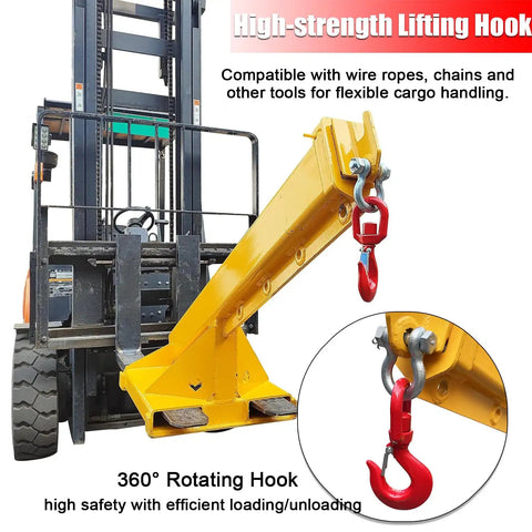 Professional Forklift Telescopic Boom Crane Attachment Hoisting 11000 Lbs Without Sweat with high-strength lifting hook.