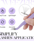 Purple stainless steel lash applicator tool for mega volume lashes with calibrated tension for precise isolation and placement.
