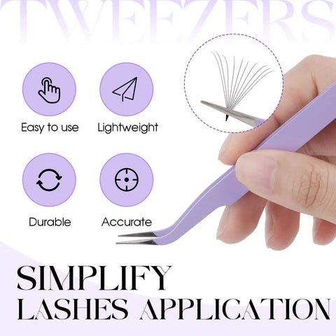 Purple stainless steel lash applicator tool for mega volume lashes with calibrated tension for precise isolation and placement.