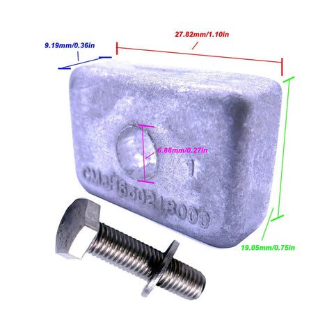 Beefy Lower Unit Anode For Outboard Gearbox 4HP 5HP 6HP Replacement Part showing dimensions and bolt