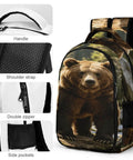 Stream Brown Bear Printed Unisex Backpack With Large Capacity, featuring handle, shoulder strap, double zipper, and side pockets.
