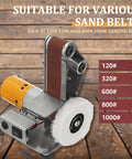 Hardcore Mini Belt Sander Workhorse Featuring Seven Variable Speed Controls with sand belt sizes for polishing and sharpening.