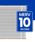 Close-up of MERV 10 rating on Replacement Air Filter 16x25x6 MERV 10 For 2400 Space-Gard Whole-House Air Purifier Pack Of 2 USA-Made