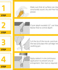 Step-by-step guide for applying Mortar Fix Go-To Sealant In Limestone Color with illustrations for surface preparation and application