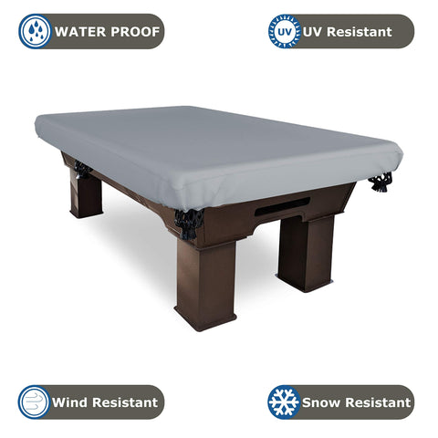 Heavy Duty Outdoor Pool Table Cover With 18 Oz Cover Tuff Waterproof Fabric Weatherproof For Extreme Conditions Fits 96In Wide By 48In Deep By 8In High Pool Table Gray