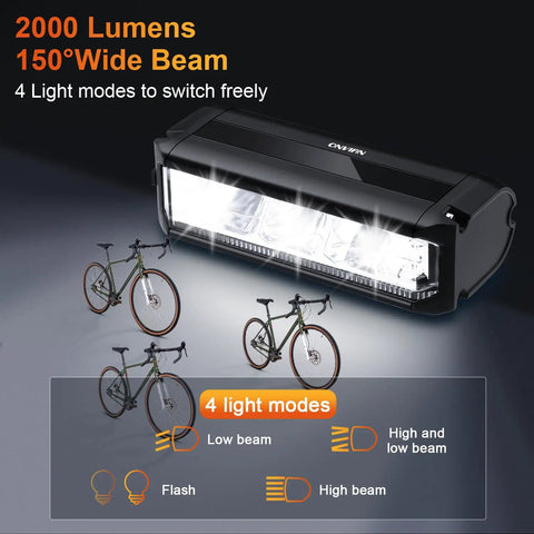 2000 Lumen Rechargeable Bike Headlight With Four LED Modes For Night Riding Durable Aluminum Alloy Body Easy Side Button Control Mounts On Handlebars For MTB Road Bikes And ATV Use