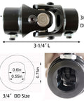 Three Quarter Inch Double D U Joint For Steering Shaft, Black Universal U Joint With 35 Degree Max Angle, Easy Install With Set Screws