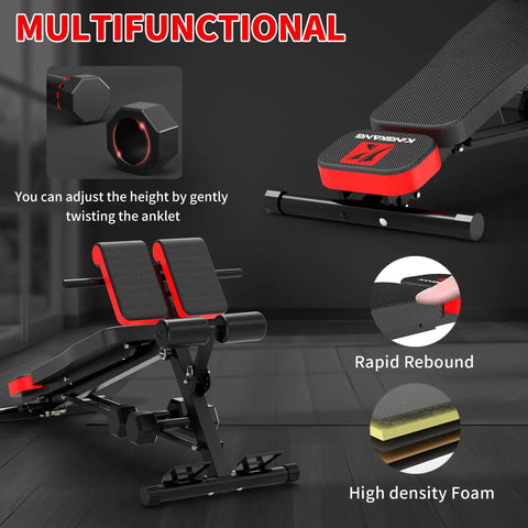 Adjustable Weight Bench For Home Gym And Roman Chair, 500 Lb Capacity, Decline Or Flat Bench, features adjustable settings