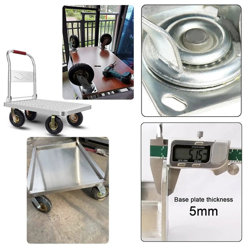 Rock Tough 10 Inch Swivel Caster Wheels Thick Pneumatic Rubber Tires 440 Lbs Capacity silent wheel and cart assembly image.