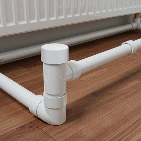 1 Inch 45 Degree PVC Elbow Fitting Two Way Connector Kit Schedule 40 Furniture Grade in use on wooden floor frame