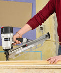 Person using the Beefy Framing Nailer 21 Degree Three And One Half Inch Pro Grade With Depth Adjustment And Tool Free Depth Of Drive