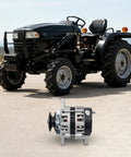 24V 2000W Brushless Permanent Magnet DC Generator Portable Power Station next to a black tractor on a concrete surface
