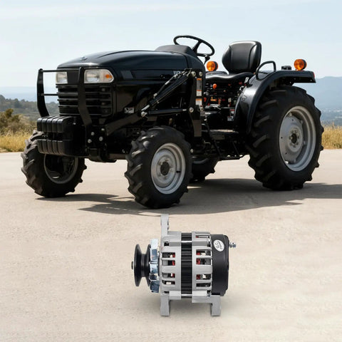 24V 2000W Brushless Permanent Magnet DC Generator Portable Power Station next to a black tractor on a concrete surface