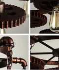7-Head Farmhouse Chandelier Rustic Industrial Pendant Light For Restaurants, Bars, And Coffee Shops - metal gear detail