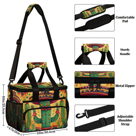 Insulated Picnic Backpack Lunch Box For Women And Men Portable Tote Cooler Bag Large 12 By 9 By 10 Inch with cactus design.