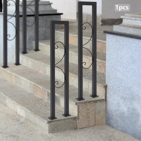 Heavy Duty Black Metal U Shaped Stair Handrail Freestanding Indoor Safety Rail With Slick Curved Edges Built Tight mounted on stairs.