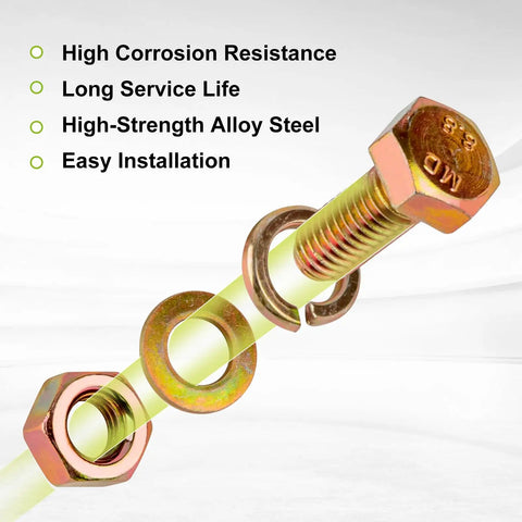Close-up of 975-Piece Premium Grade 8.8 Fastener Kit Yellow Zinc Plated M4 M5 M6 M8 Bolts and Nuts showing corrosion resistance