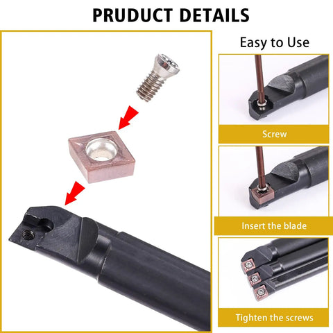 Pro Grade Indexable Lathe Turning Tool Kit Includes 3 Lathe Boring Bars S07K S10K S12M SCLCR06 and 10 carbide inserts setup guide