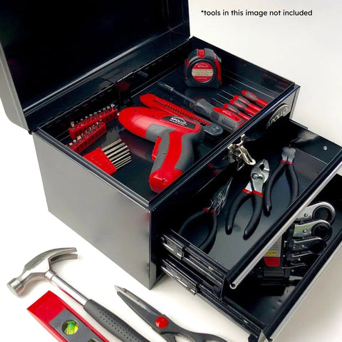 14 Inch Steel Tool Box With Deep Top Compartment And Two Drawers Heavy Duty Steel Construction With Ball Bearing Opening