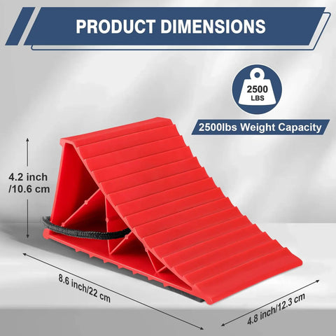 4 Pack Wheel Chocks For Trailers And RVs, Hard Plastic Tire Chocks With Non Slip Base And Rope For Easy Removal, side view