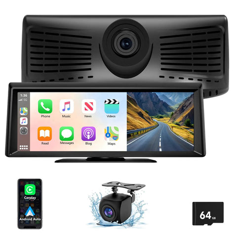 8.1 Inch Portable Wireless CarPlay Screen With 2K Dash Cam And 1080P Backup Camera Touchscreen Car Stereo for Apple CarPlay