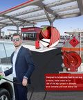 Person using 1 Inch Fuel Hose Reel With 50 Ft Retractable Ratchet Spring Drive, Diesel Hose Reel With 360 Degree Swivel at gas station