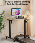 Slick 32 Inch Electric Standing Desk Built Tough With Swivel Rolling Casters And No Sweat Height Switches For A Go To Remote Work Spot You Will Love in a contemporary home office setup.