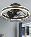 Low Profile Ceiling Fan With Lights And Remote, Modern Farmhouse Flush Mount Enclosed Ceiling Fan for Bedroom, Black Iron Cage