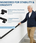 Heavy Duty Ten Foot Black Metal Stair Railings Indoor And Outdoor featuring sturdy wall-mounted bracket for safety.