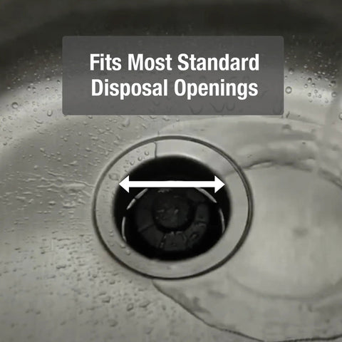 Disposal Genie Garbage Disposal Strainer And Splash Guard With Silicone Food Scraper installed in sink showing fit size