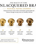 Luxury Solid Real Unlacquered Brass Cabinet Knobs Handmade with patina journey from new to aged over time, showcasing natural beauty.