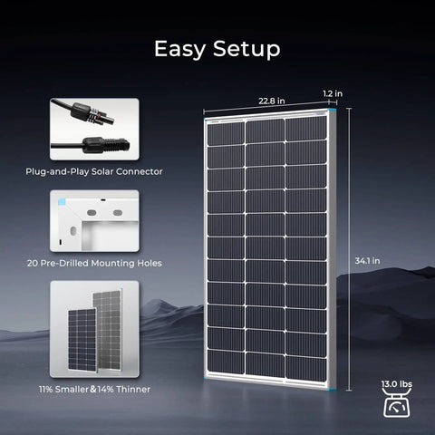 Two Pack 100 Watt Solar Panels For Off Grid RV Marine Rooftop 12 Volt High Efficiency Monocrystalline PV Modules
