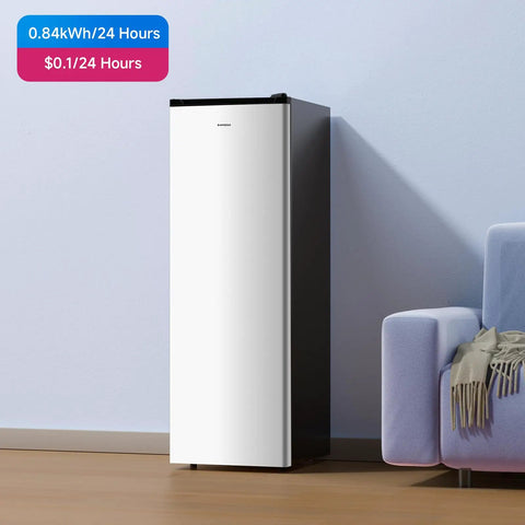 Ace 7 Cu Ft Upright Freezer That Converts To Chill Fridge Mode And Keeps Your Stash Fresh With Smooth Glide Drawers And Spacious Silver Cabinet For Zero Kitchen Stress All Year Round in a modern living space.