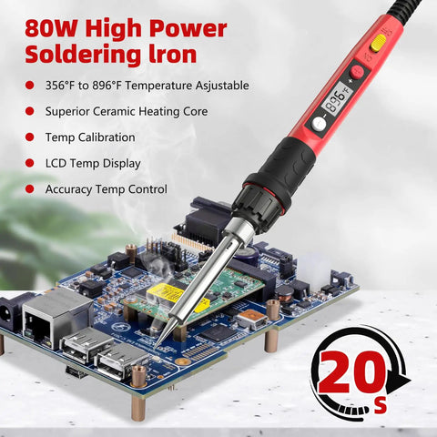 80W 110V Soldering Iron Kit With LCD Temperature Display and Ceramic Heater used on PCB board