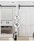 Bi Folding Sliding Barn Door Hardware Track Kit 48 Inch with Side Mounted Black Rollers for Double 22 Inch Bifold Doors open and close