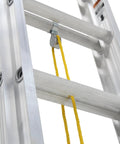 20 Foot Aluminum Extension Ladder With 250 Pound Load Capacity Type I For Home And Pro Use Lightweight Yet Durable Meets Or Exceeds Industry Safety Standards Great For DIY Projects And Job Sites AE3220, close-up of rungs and rope