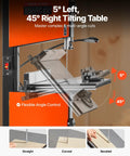 Two Speed Benchtop Band Saw For Woodworking With 10 Inch Cutting Capacity showing tilting table features