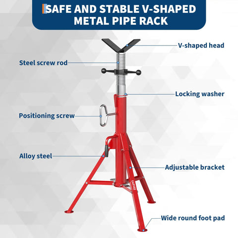 Built Tough Workhorse V Head Pipe Jack Stand Adjustable From 28 To 52 Inches Fits Half To 12 Inch Pipes Heavy Duty Carbon Steel Weld Support For Crews