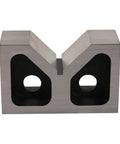 Rock Solid Cast Iron V Block Set For Precision Layout Work And Machinist Bench Setup Featuring Dead Square Ground Edges And Point Zero Zero Zero One Inch Tolerance That Is Seriously Badass Quality, view from front showing V shape and holes.