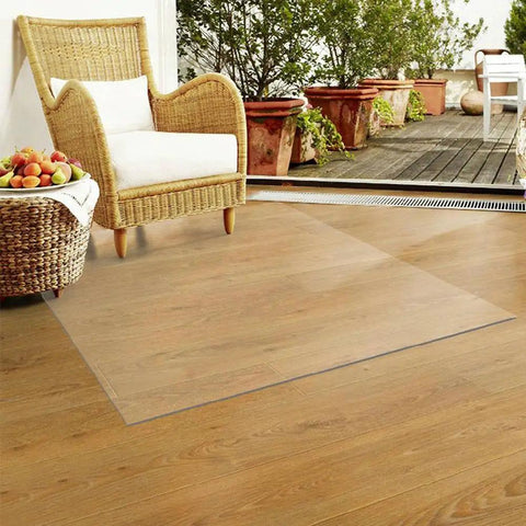 Clear Plastic Table Cover Protector 60x36 Inches Vinyl Tabletop Shield on wooden floor near wicker chair and vase