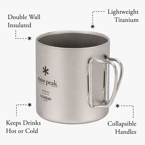 Ultralight Titanium Double Wall Insulated Camping Mug 450ml Keeps Beverages Hot Or Cold, Built To Last For Backpacking