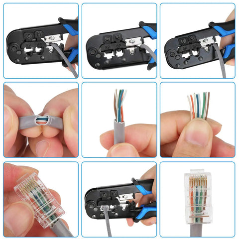 Pro Grade Ethernet Crimping Kit With 20 RJ45 Connectors Covers Cable Tester And Wire Stripper Universal RJ11 RJ12 6P 8P Crimp