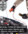16 Foot Heavy Duty Jumper Cables 6 Gauge Automotive Booster Cables with rock hard clamps for cold weather use.